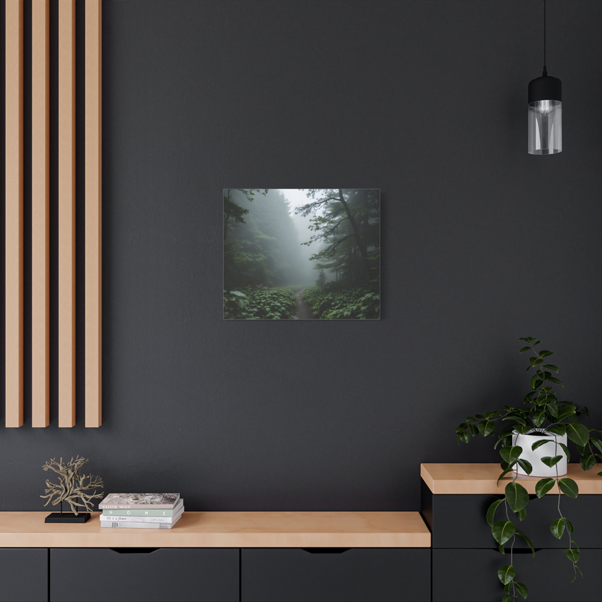 Misty Forest Path  Stretched Wall Art - Canvas Print