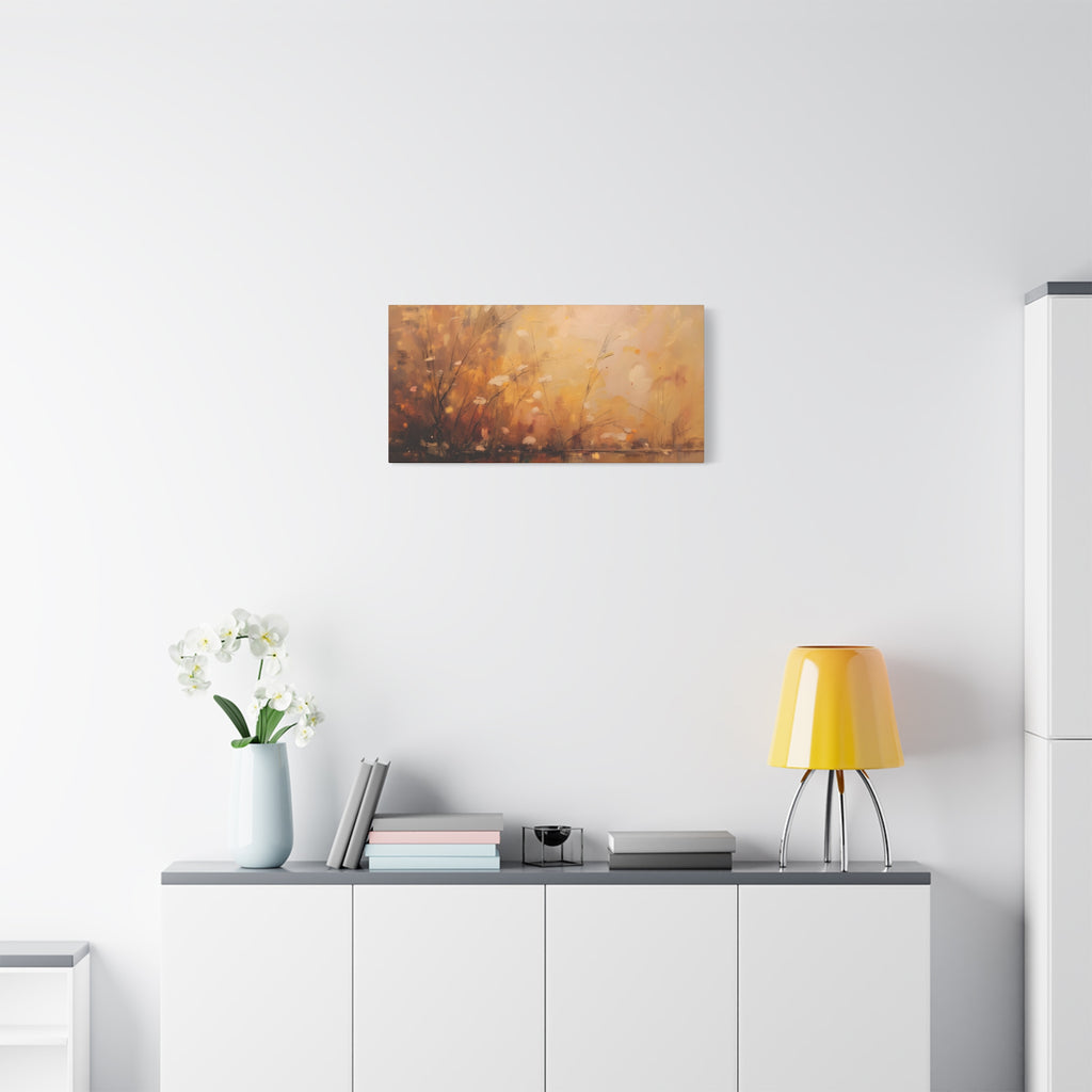 Abstracte muurdecoratie met gouden weidemotief - opgespannen canvas 