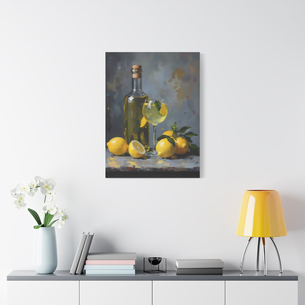 Limoncello with lemons Still Life Matte Canvas Wall Art
