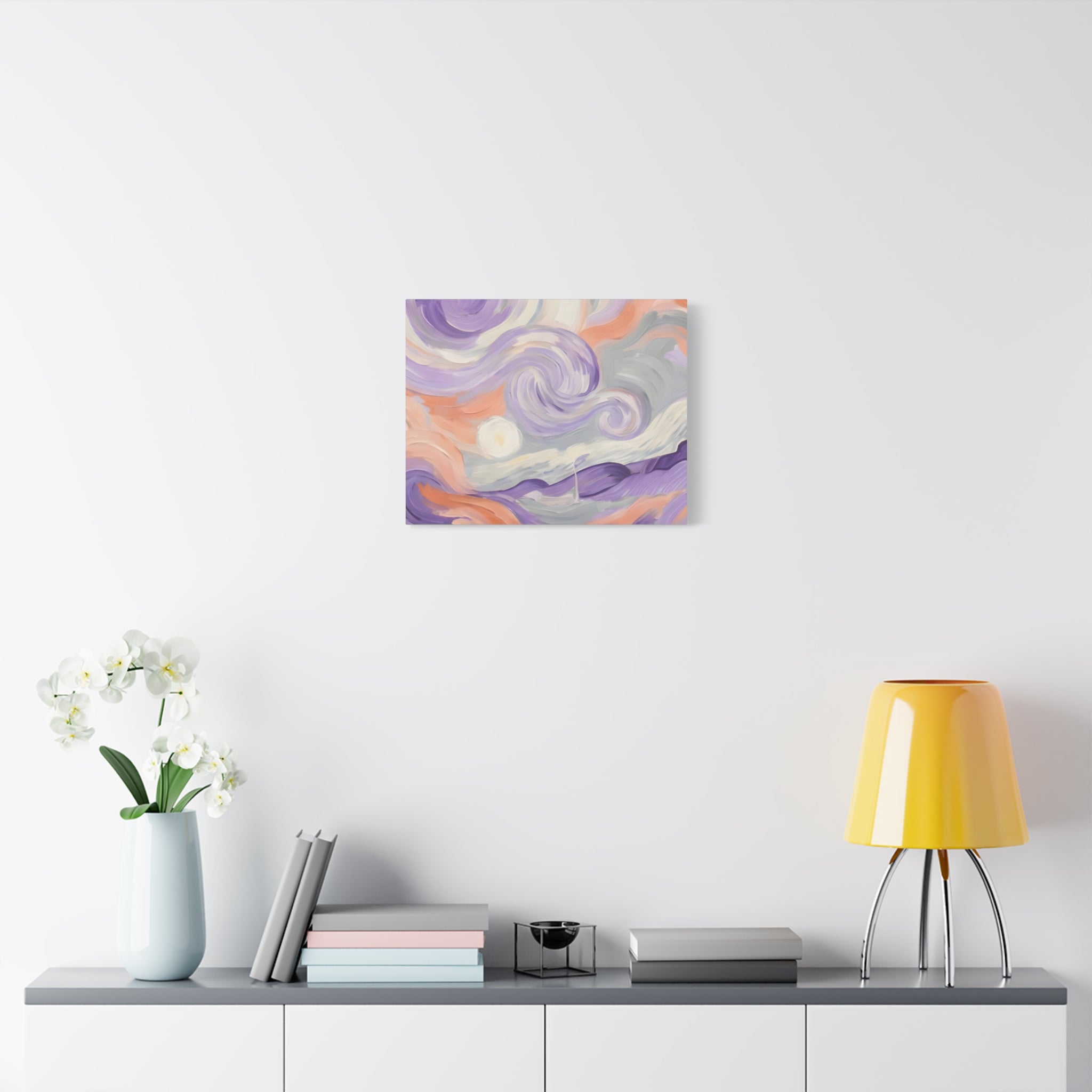 Abstract Swirl Canvas Art – Lavender & Peach Matte Stretched Canvas