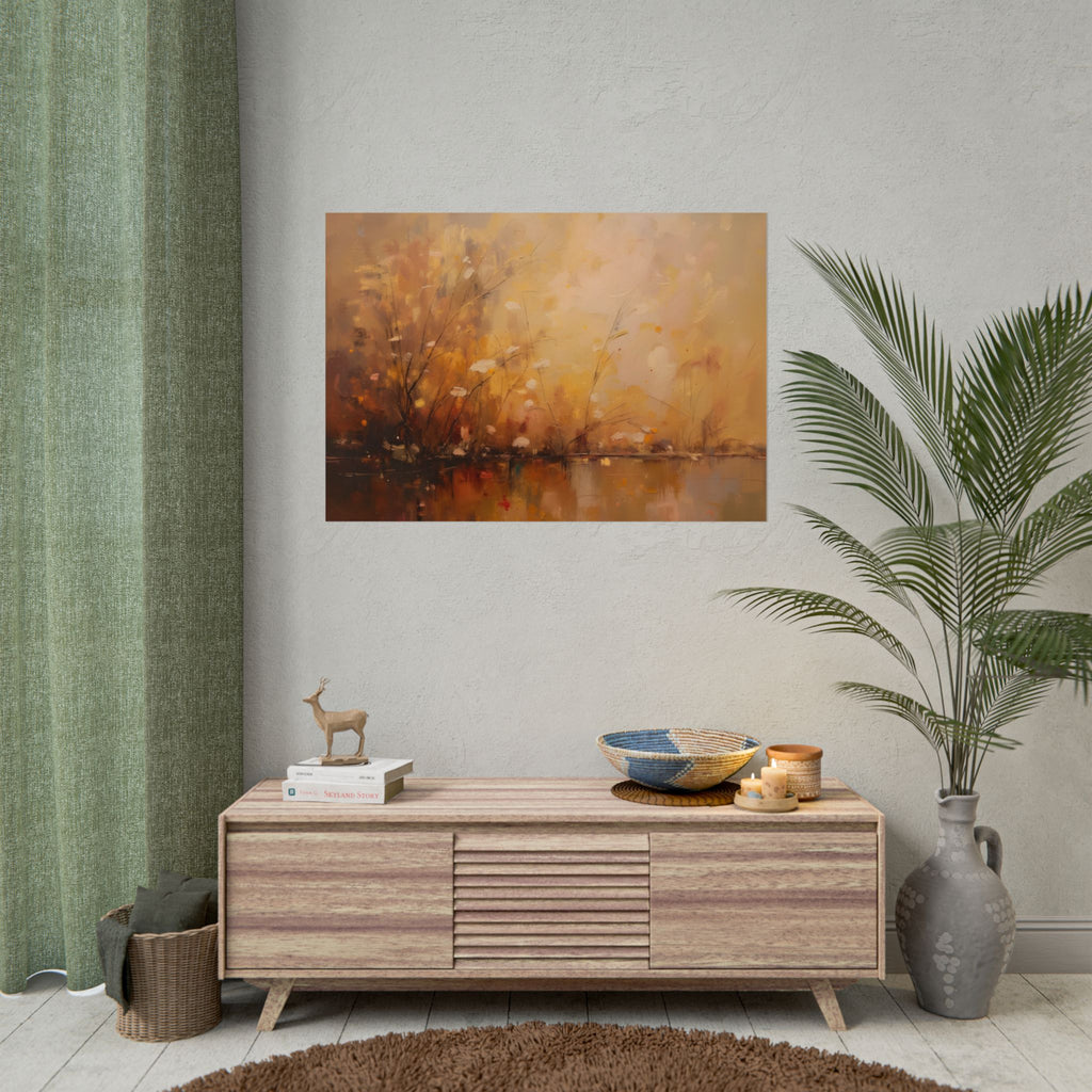 Abstracte muurdecoratie met gouden weidemotief - Poster 