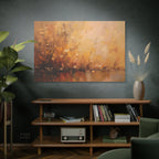 Abstracte muurdecoratie met gouden weidemotief - opgespannen canvas 