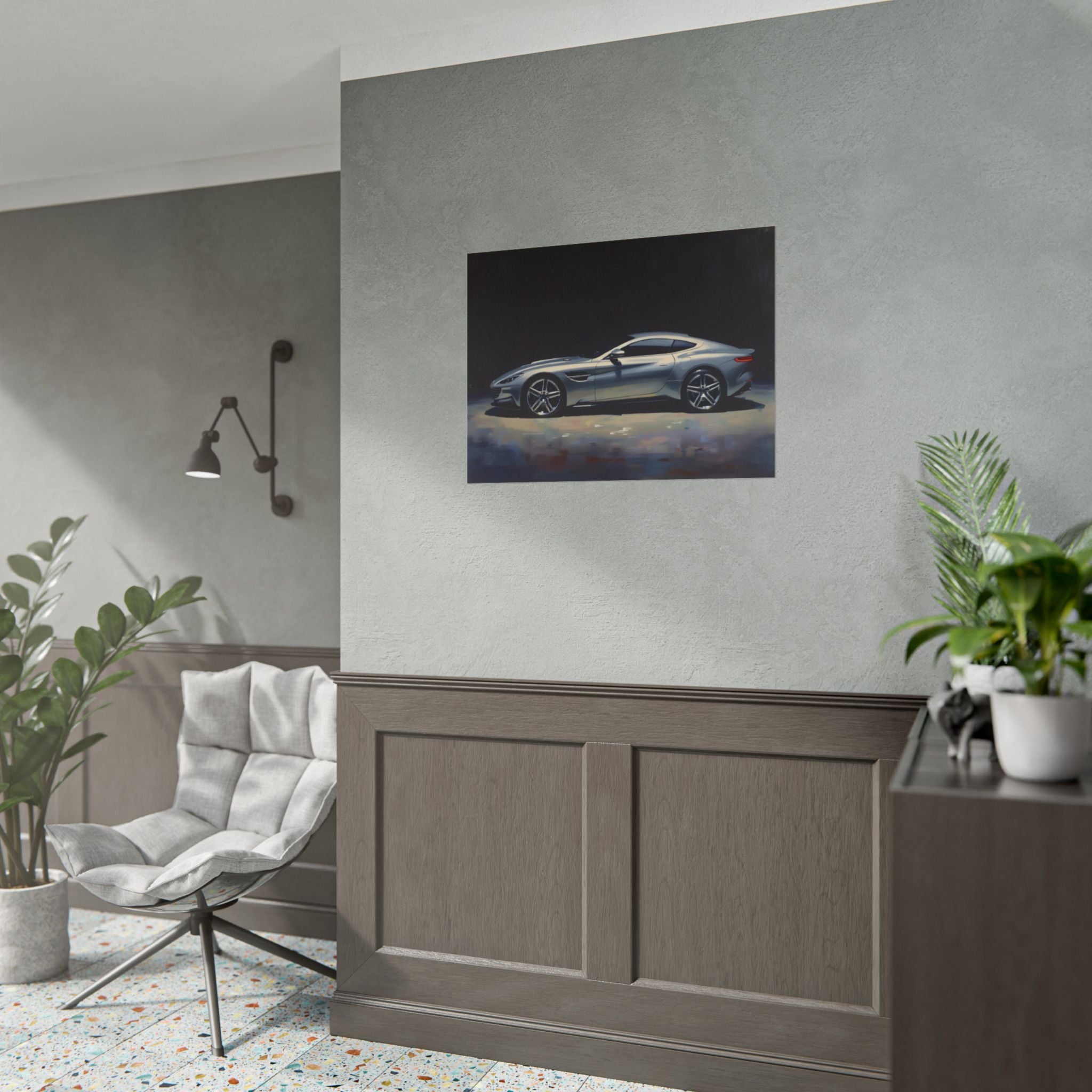 Sports Car Poster - Silver GT Automotive Art Print (Rolled Poster)