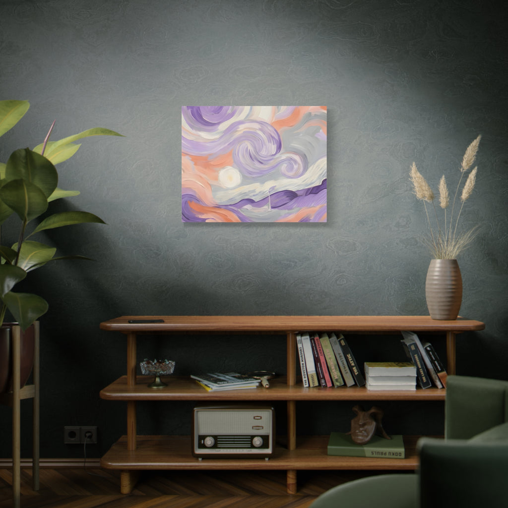 Abstract Swirl Canvas Art – Lavender & Peach Matte Stretched Canvas