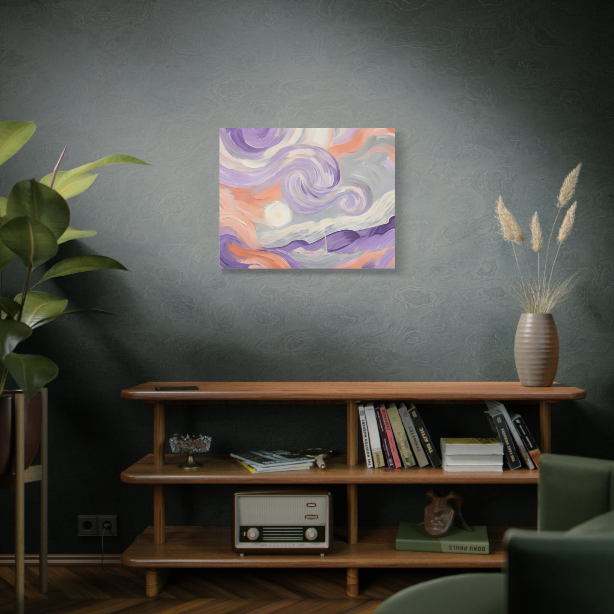 Abstract Swirl Canvas Art – Lavender & Peach Matte Stretched Canvas