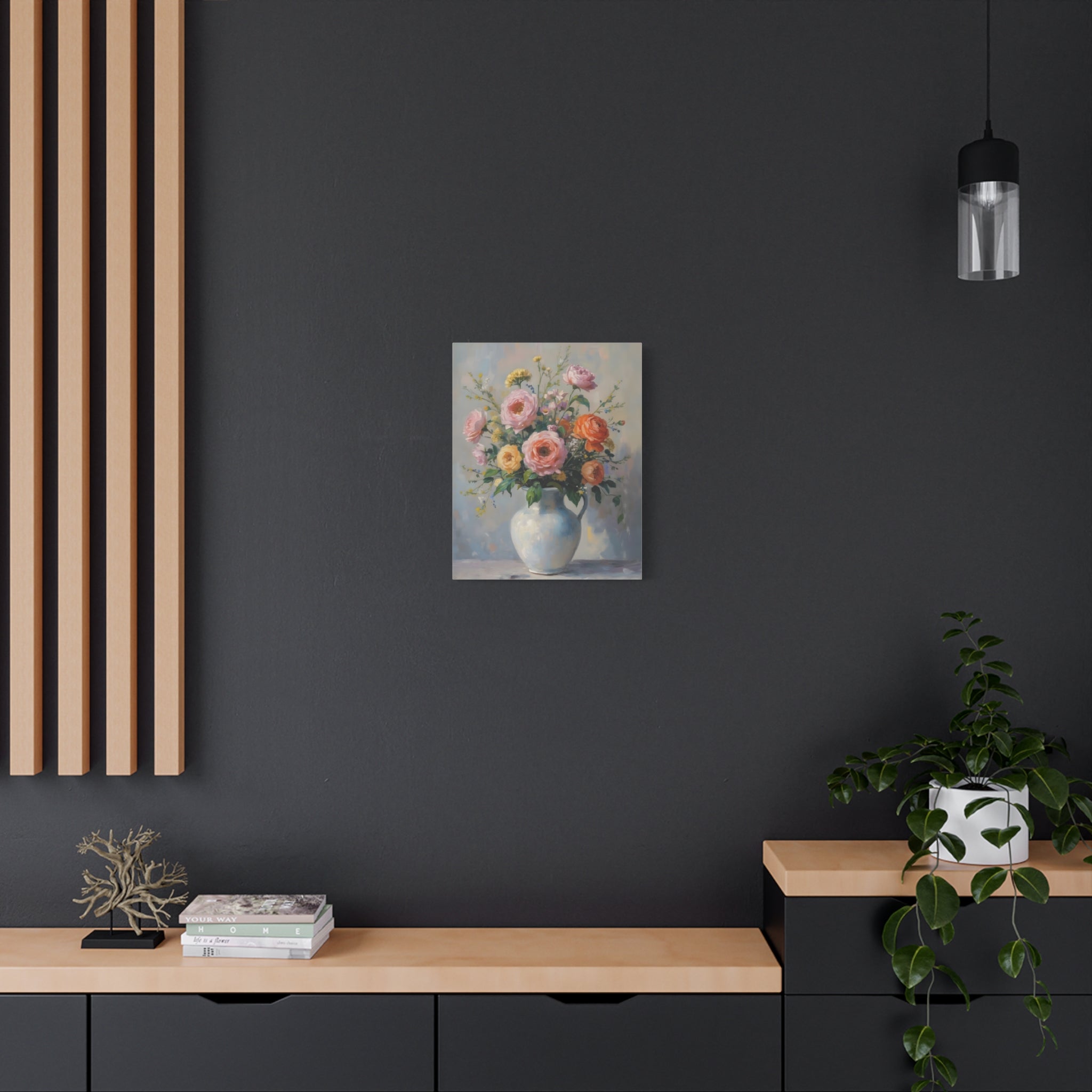 Wandbild „Bunte Rosen im Krug“ – Leinwand 