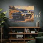 Vintage Mustang Sonnenuntergangs-Wandbild – Klassisches Muscle-Car – Leinwand 