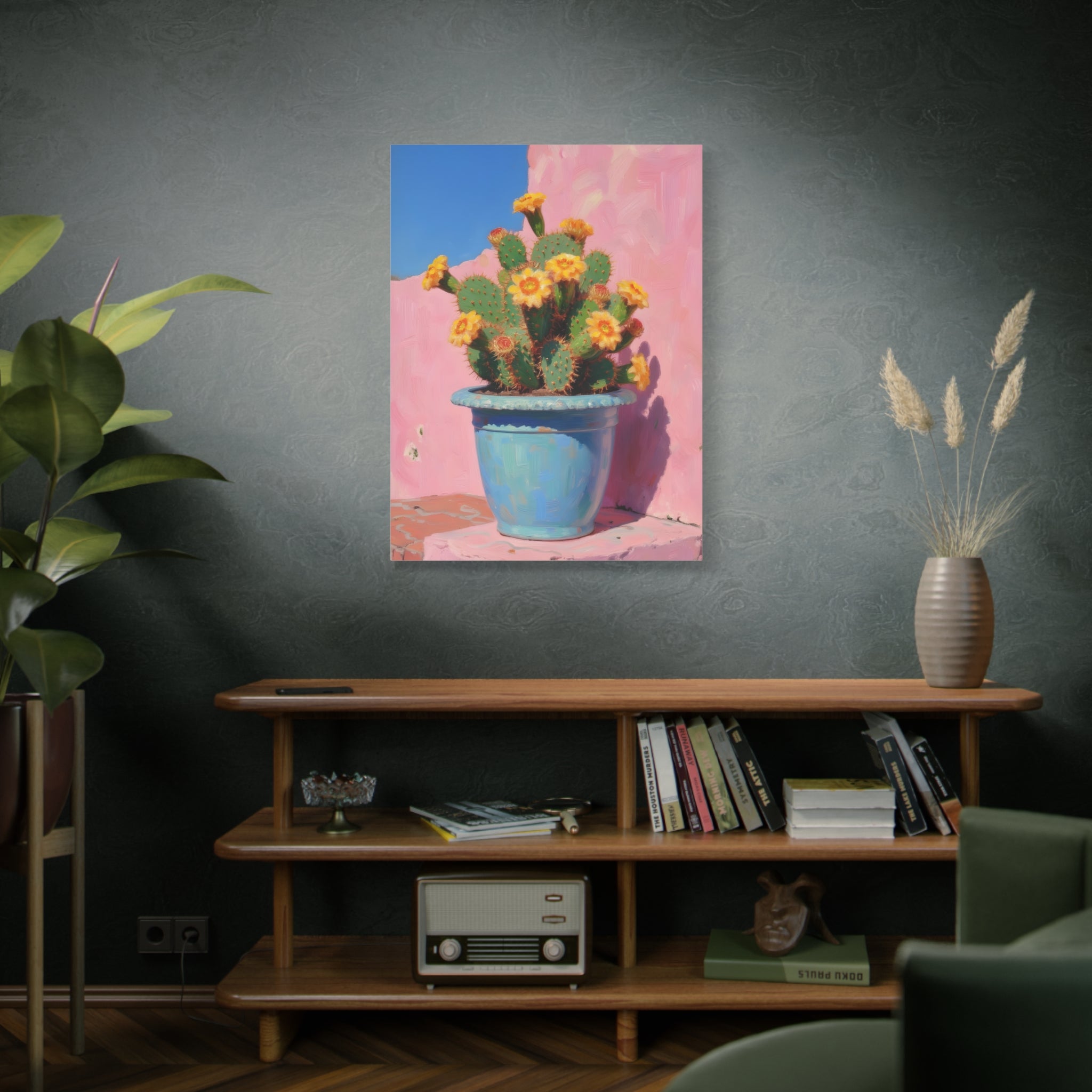 Cactus Roze Muurdecoratie - Gespannen Canvas 