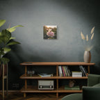 Butterfly on Pink Rose Wall Art - Stretched Canvas