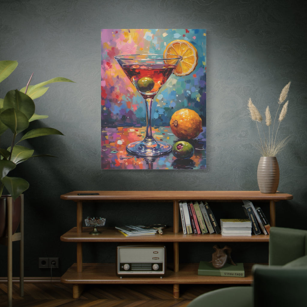 Buntes Martini-Glas-Leinwandbild mit matter Oberfläche - Keilrahmen