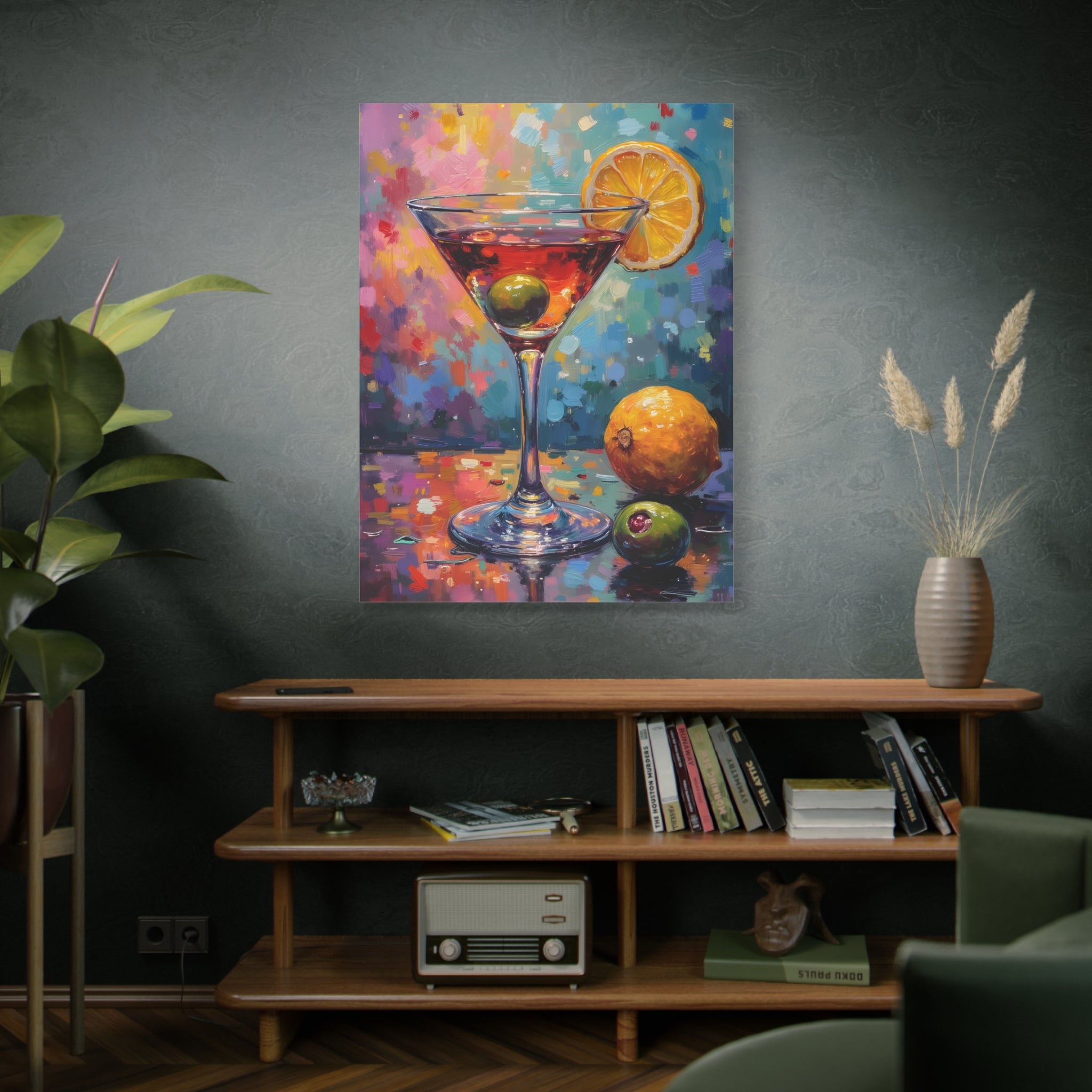 Buntes Martini-Glas-Leinwandbild mit matter Oberfläche - Keilrahmen