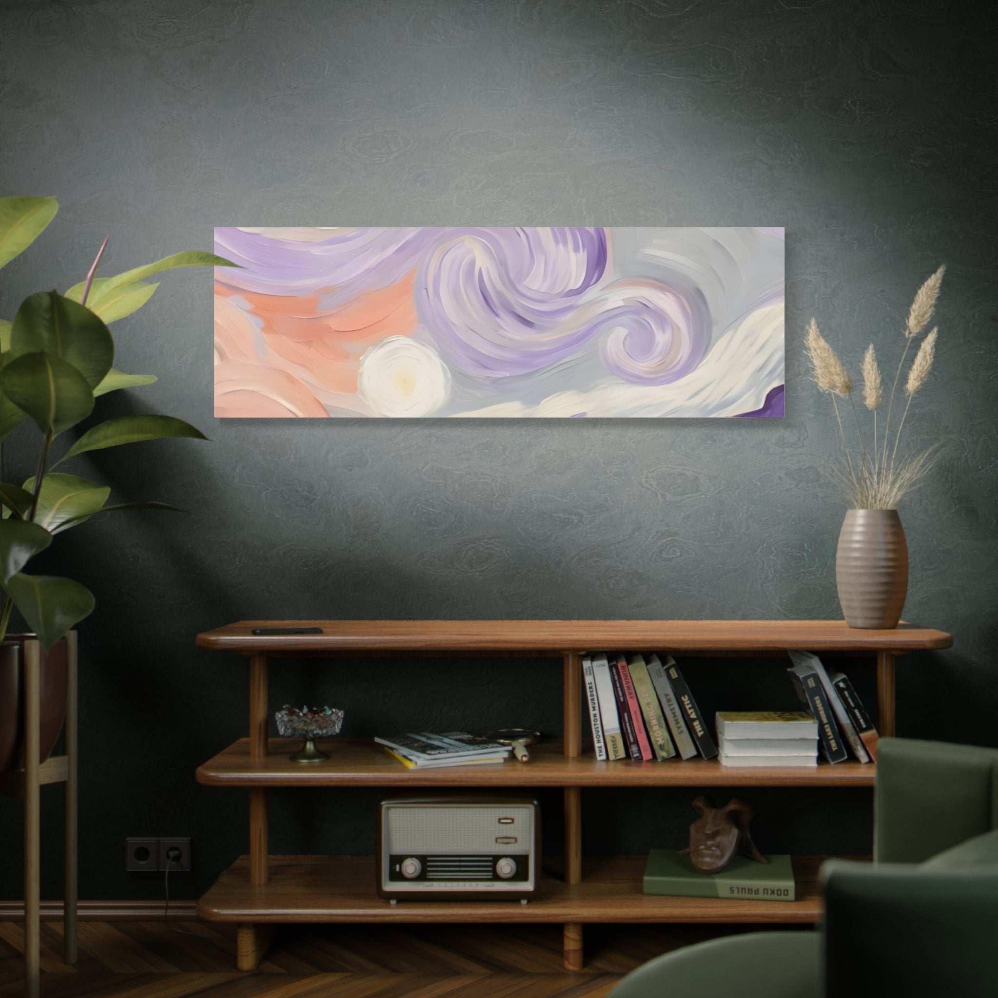 Abstract Swirl Canvas Art – Lavender & Peach Matte Stretched Canvas