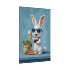 Blue Bunny Canvas Print — Cute Rabbit with Sunglasses & Ice Cream Matte Wall Art