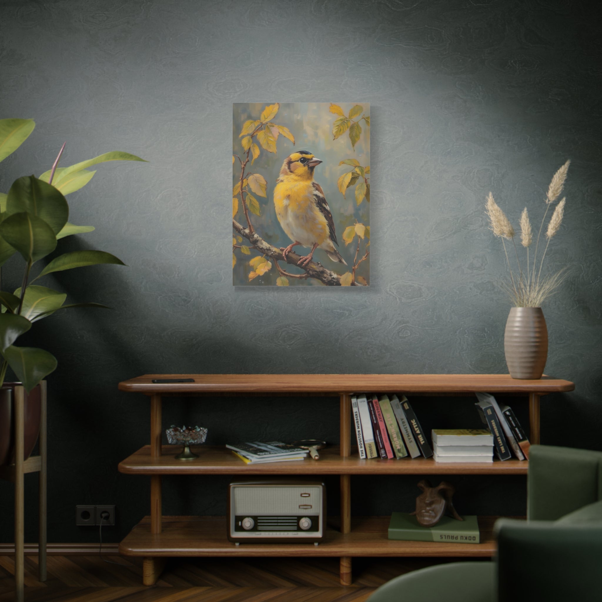 Goudvink op een tak Muurdecoratie - Gespannen canvas 
