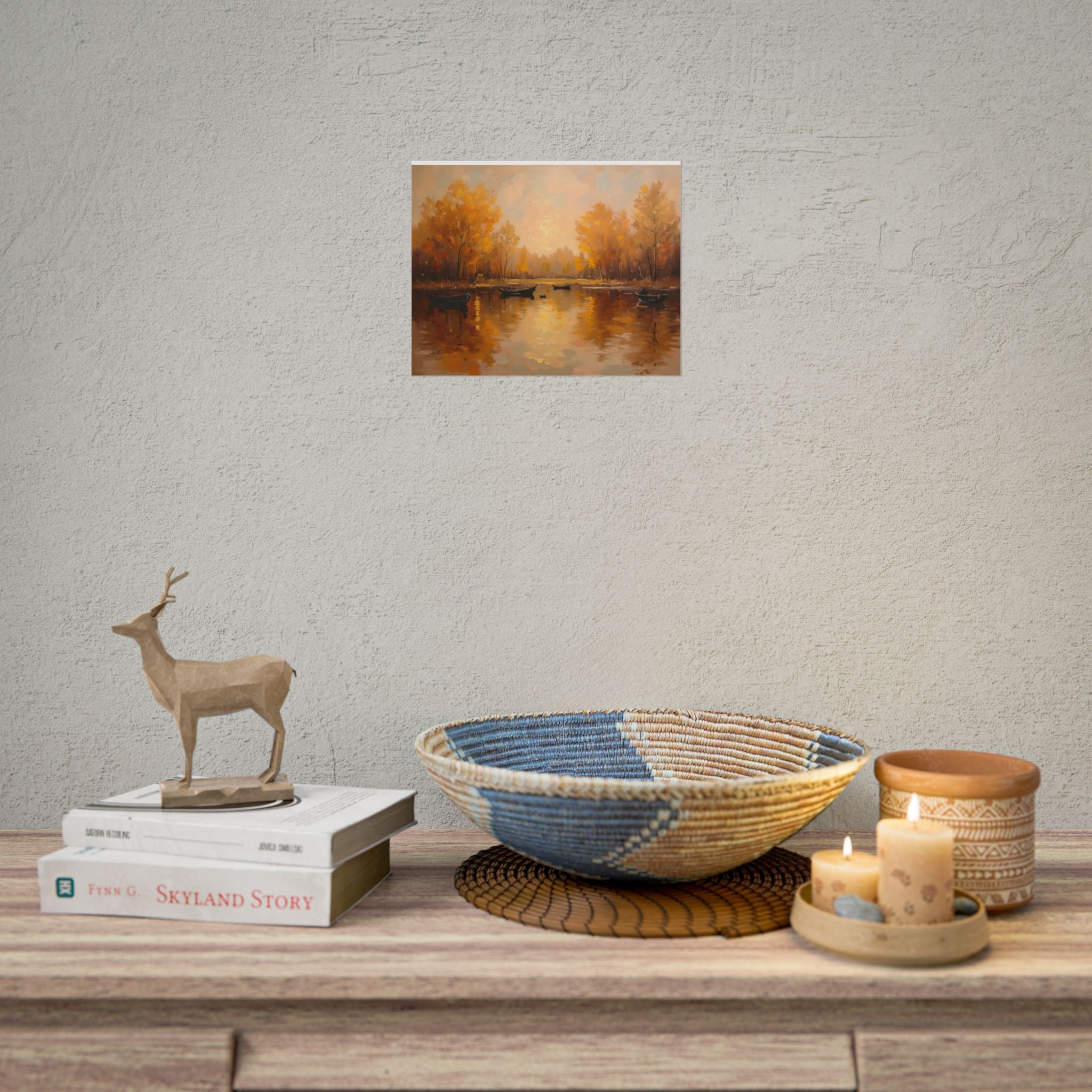 Herfst aan het meer met roeiboten - Poster 