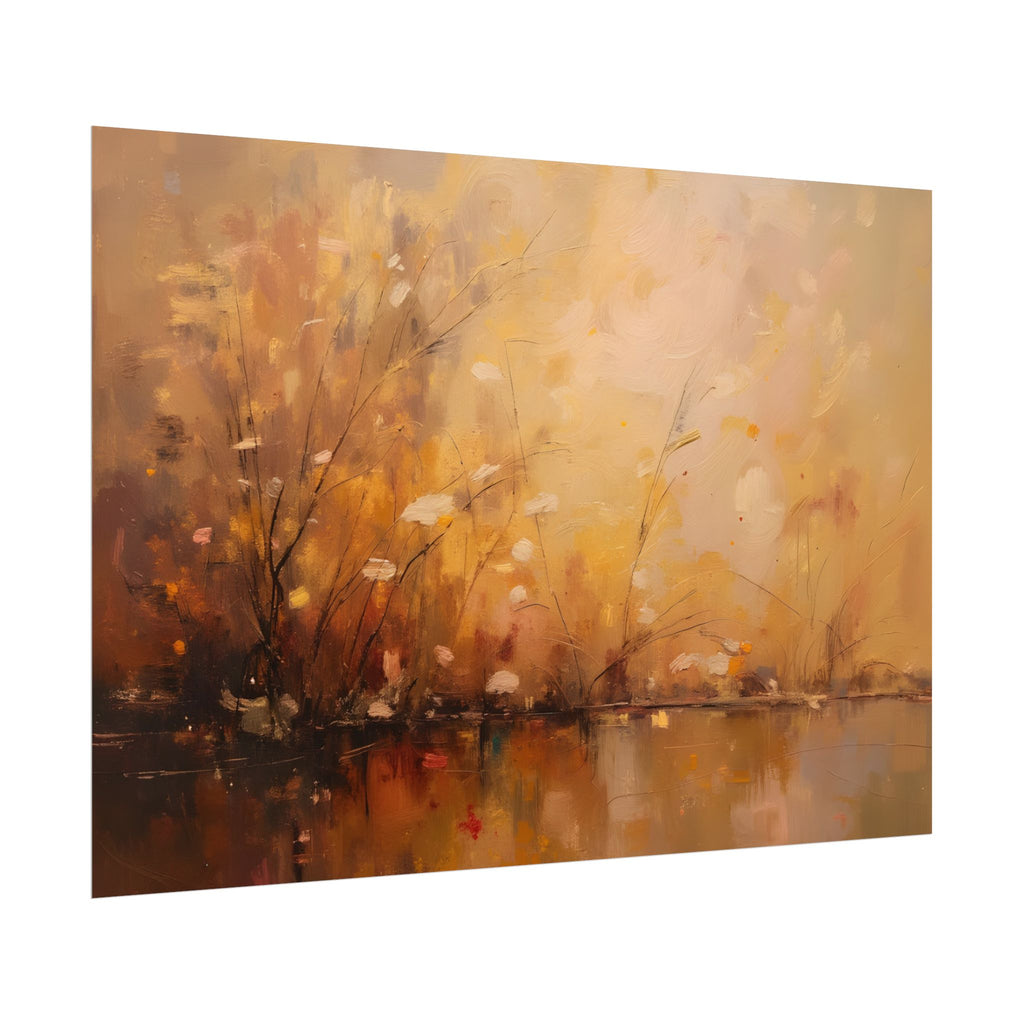 Abstracte muurdecoratie met gouden weidemotief - Poster 