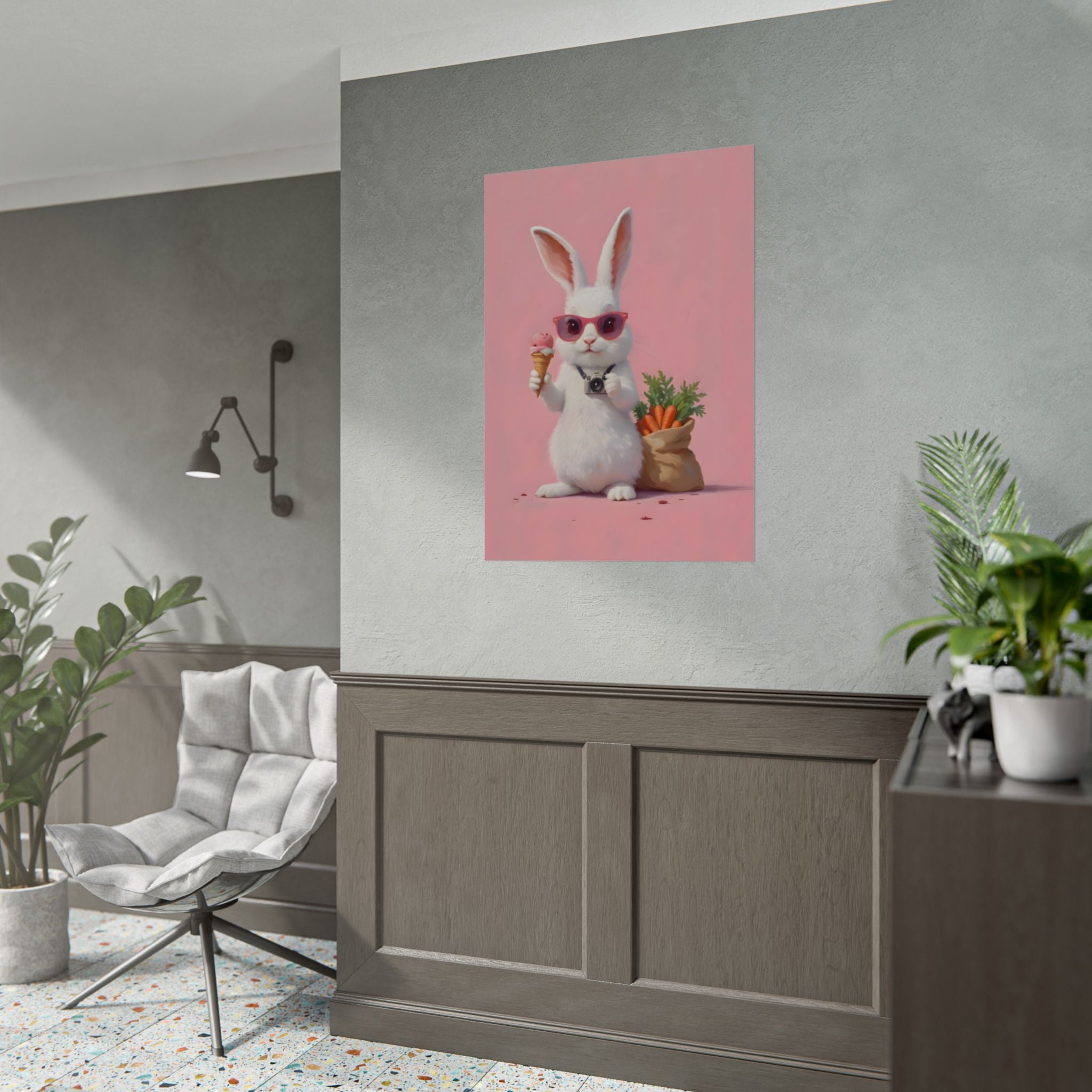 Pink Cute Bunny Poster – Pink Ice Cream Rabbit Wall Art
