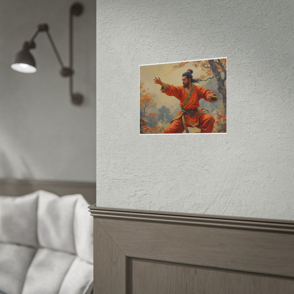 Martial Artist Art Poster - Warrior in Orange Traditional Kung Fu Wall Art