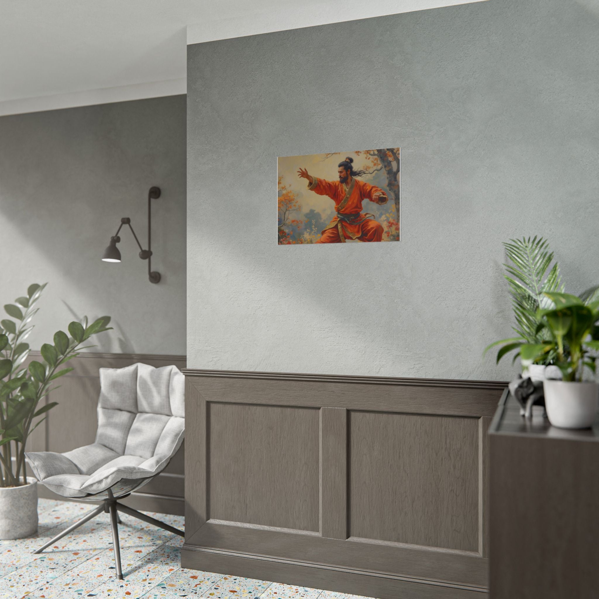 Martial Artist Art Poster - Warrior in Orange Traditional Kung Fu Wall Art