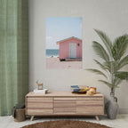 Roze strandhuisje als muurdecoratie - Poster 