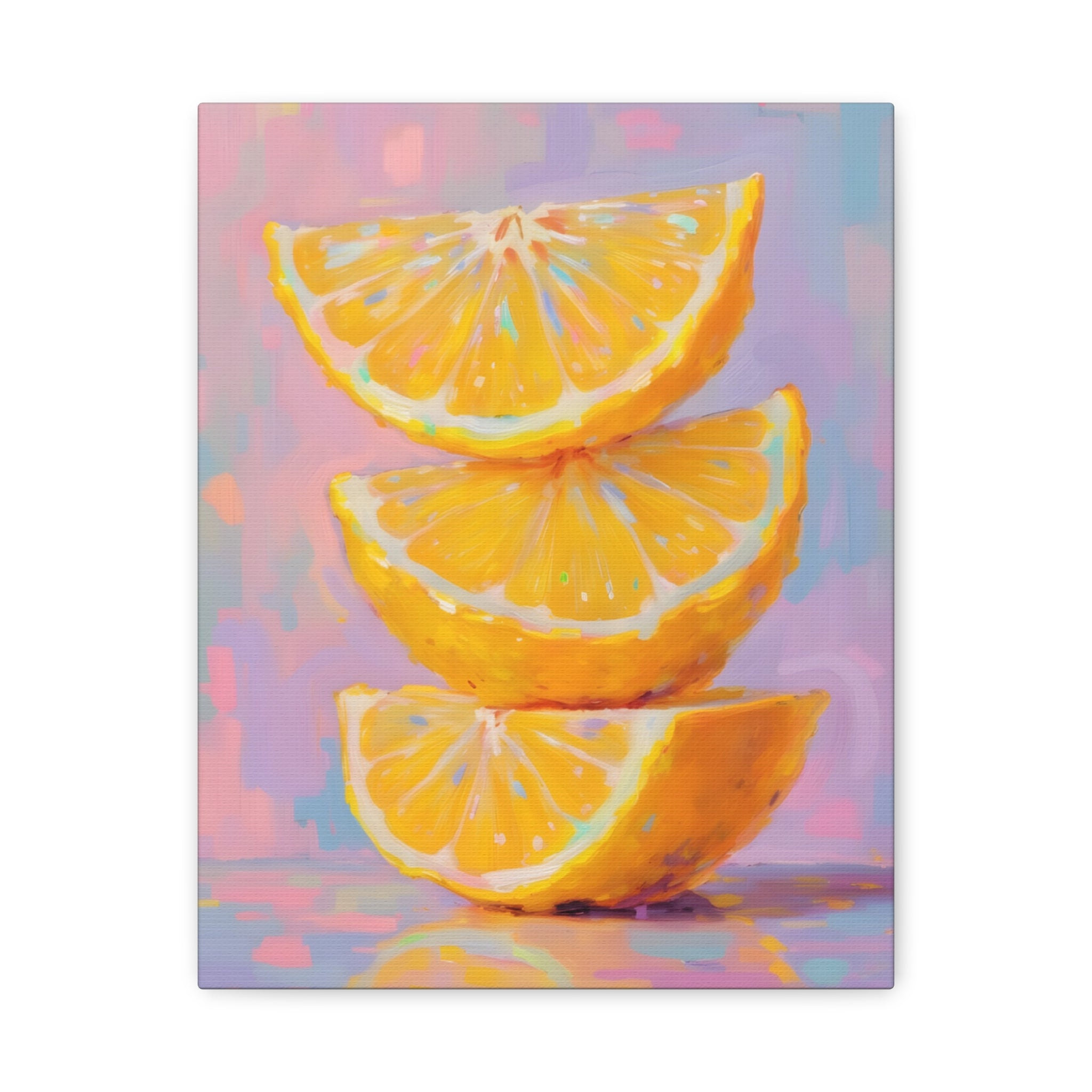 Citroenschijfjes - Muurdecoratie met gestapelde citroenen - Opgespannen canvas 