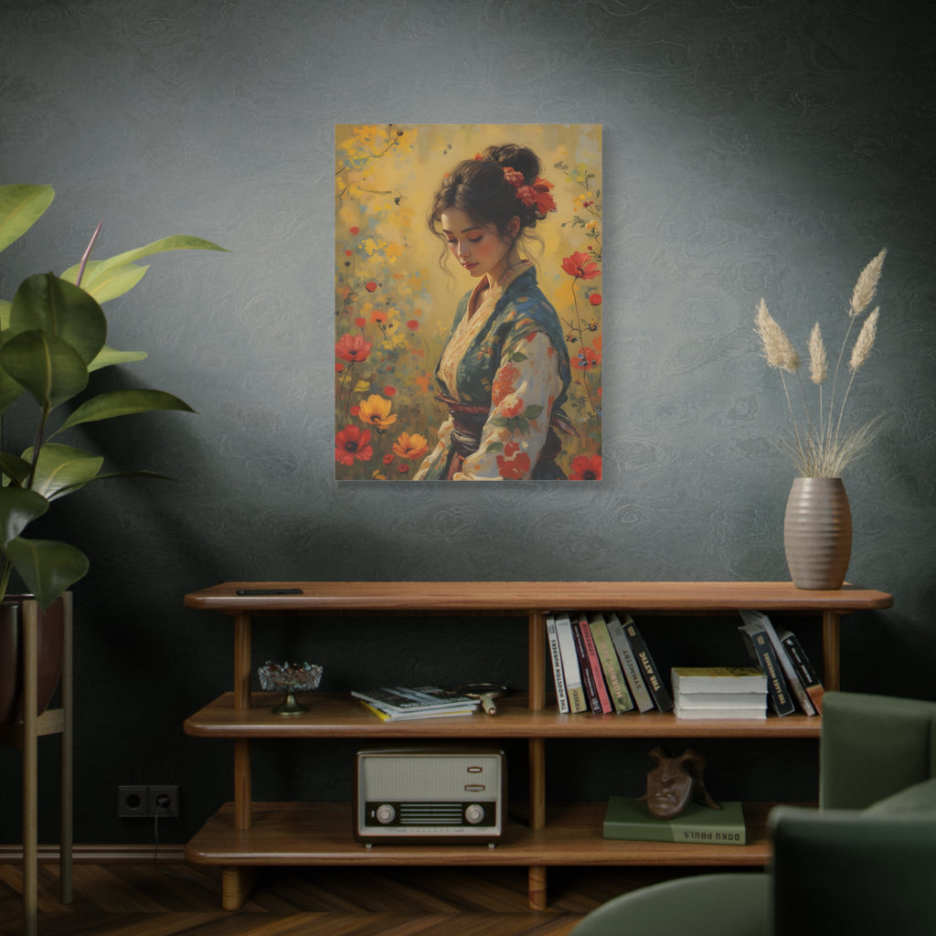 Asian Floral Lady Wall Art - Stretched Canvas