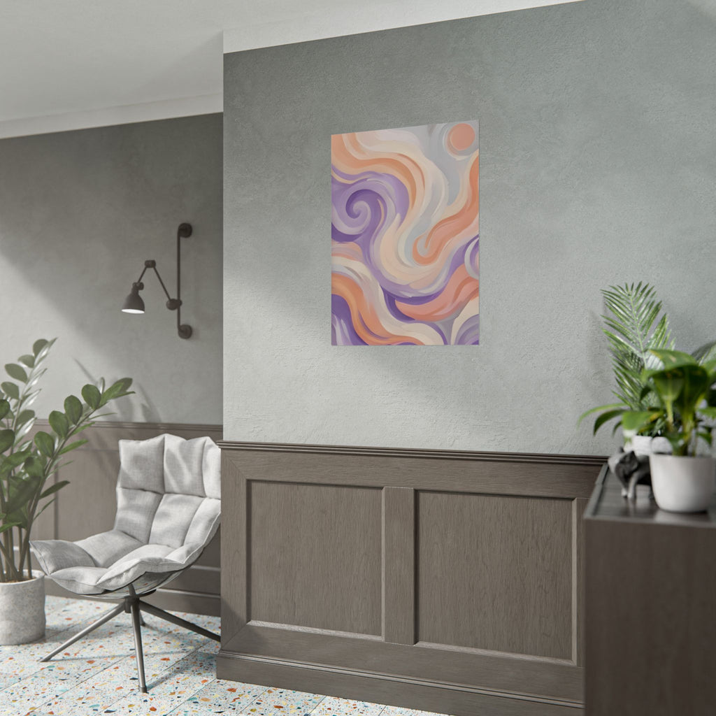 Abstract Swirl Poster - Peach & Lavender Fluid Art Rolled Wall Print