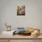 Wandbild mit Schmetterling auf rosa Rose - Poster 