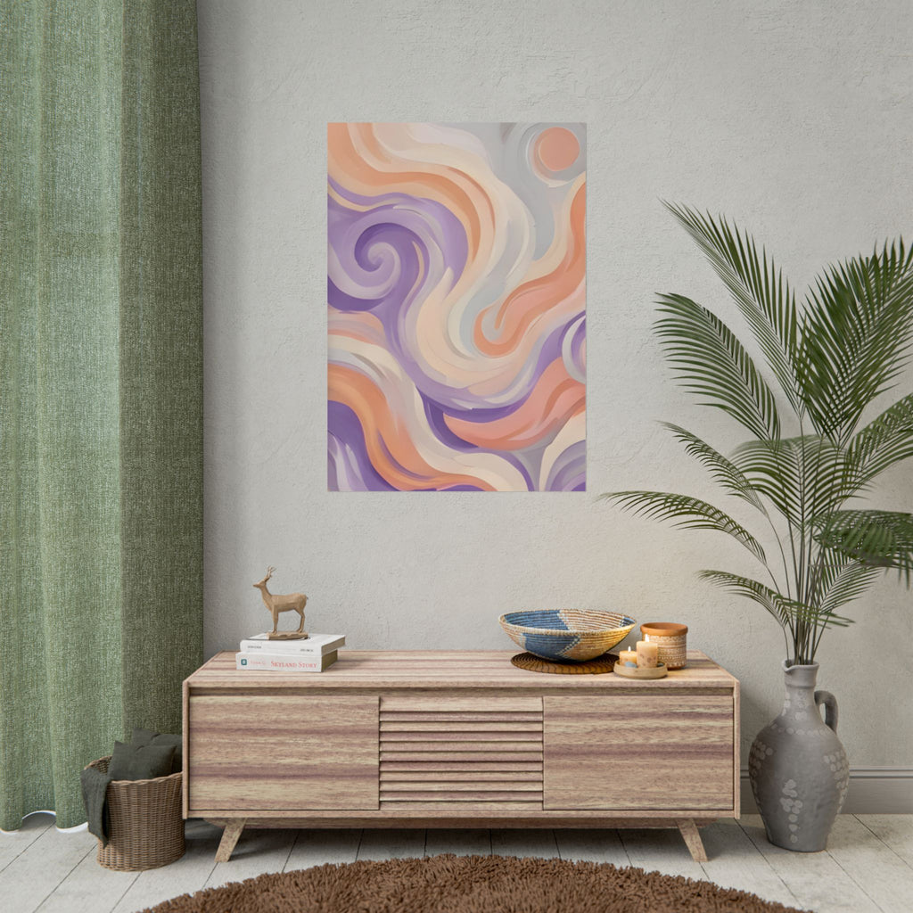 Abstract Swirl Poster - Peach & Lavender Fluid Art Rolled Wall Print