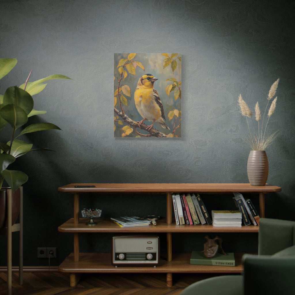 Goudvink op een tak Muurdecoratie - Gespannen canvas 
