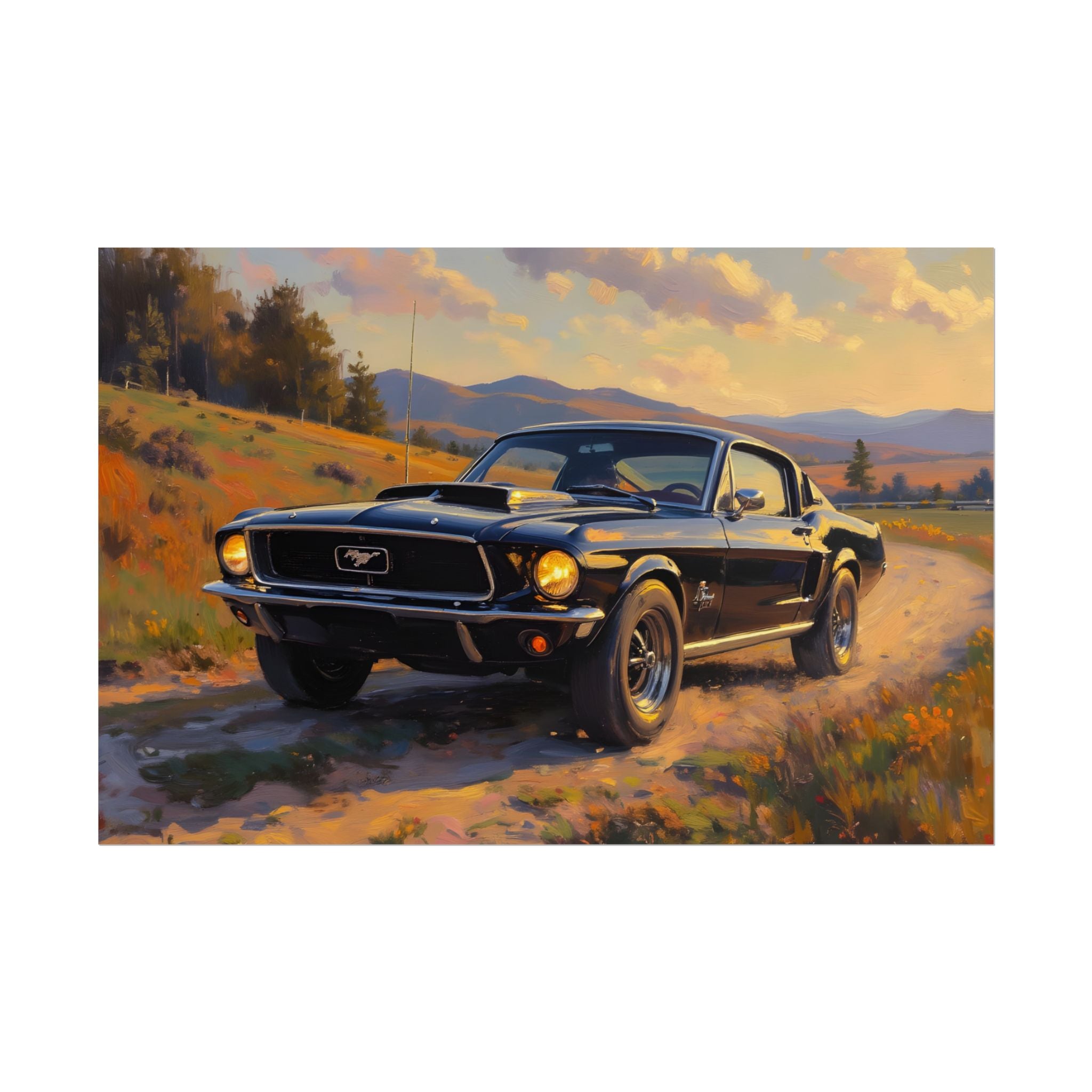 Vintage Mustang Sunset Muurdecoratie - Klassieke Muscle Car - Poster 