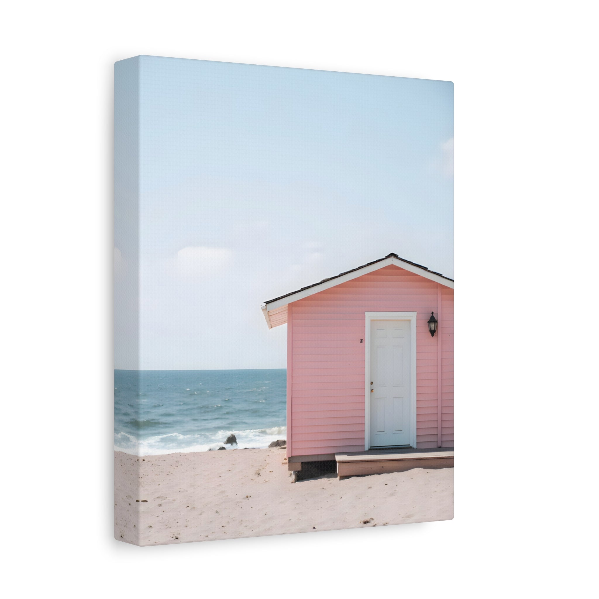 Pink Beach Cottage  Wall Art - Stretched Canvas