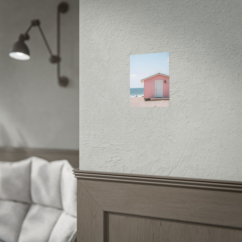 Roze strandhuisje als muurdecoratie - Poster 