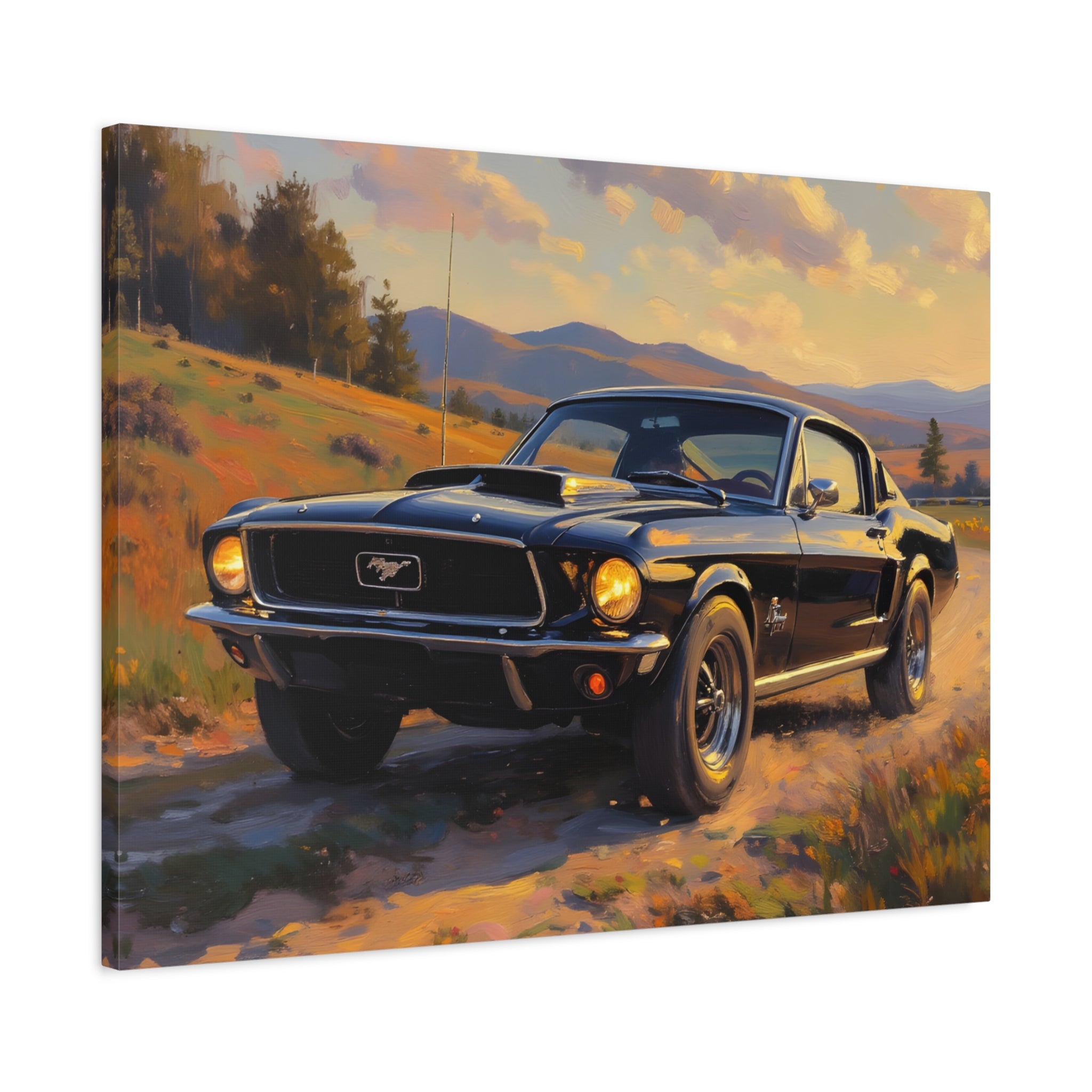 Vintage Mustang Sunset Wall Art - Classic Muscle Car - Stretched Canvas