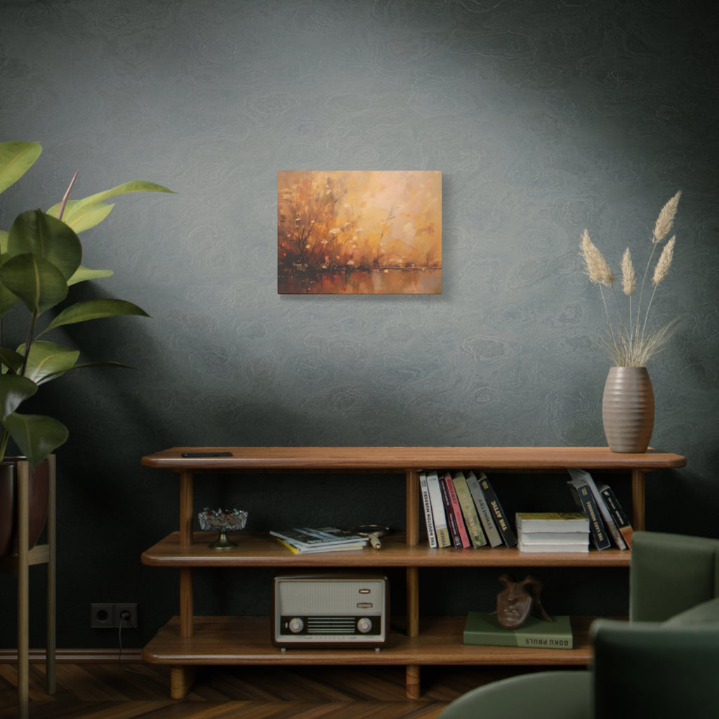 Abstracte muurdecoratie met gouden weidemotief - opgespannen canvas 