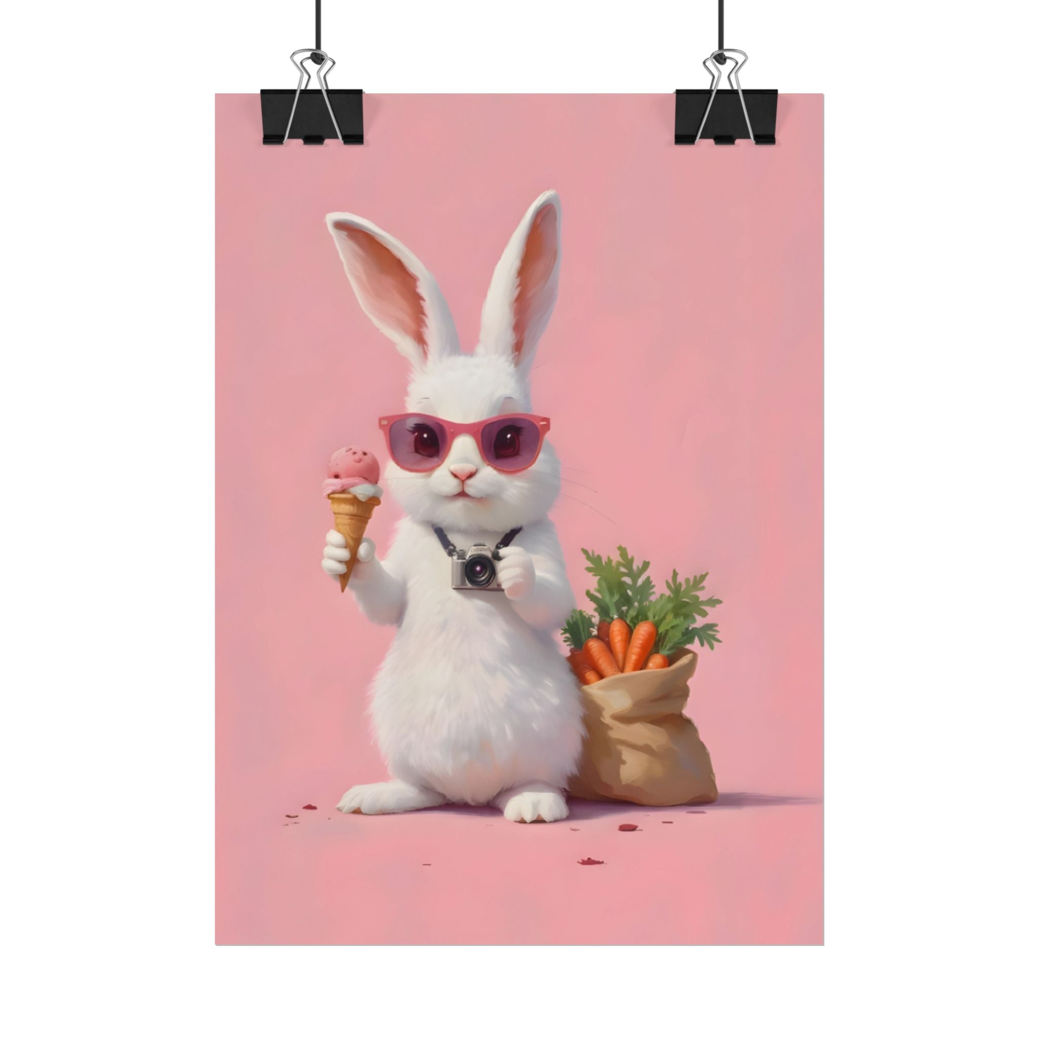 Pink Cute Bunny Poster – Pink Ice Cream Rabbit Wall Art
