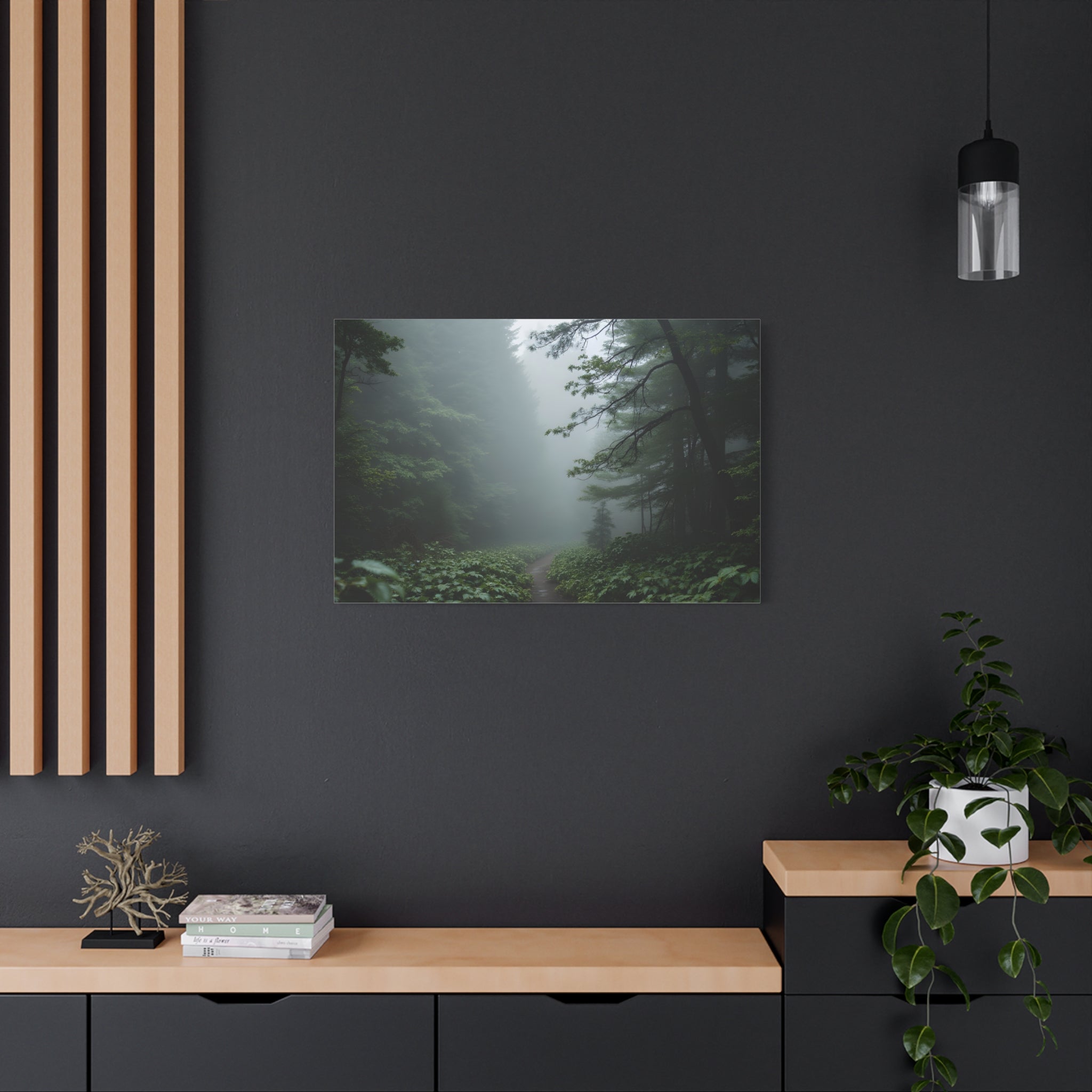 Misty Forest Path  Stretched Wall Art - Canvas Print
