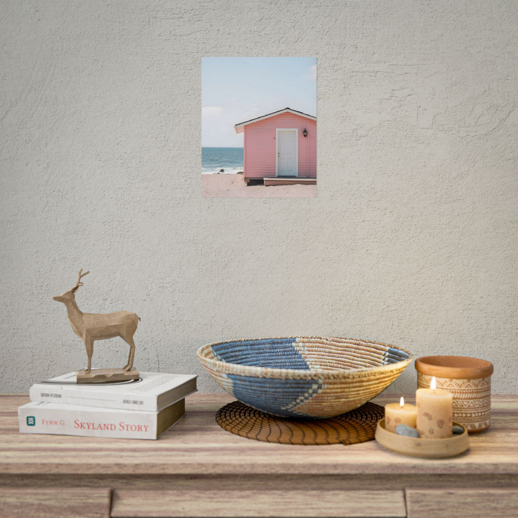 Pink Beach Cottage  Wall Art - Poster