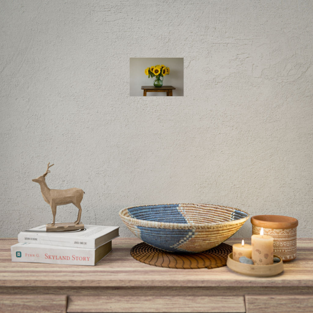 Zonnebloemen in een groene kruik - Muurdecoratie - Poster 