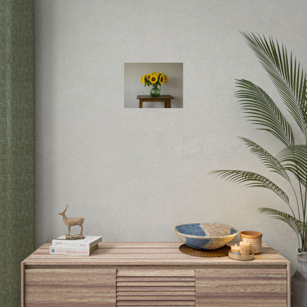 Zonnebloemen in een groene kruik - Muurdecoratie - Poster 