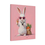 Pink Cute Bunny Canvas Wall Art — Cool Rabbit with Sunglasses, Ice Cream & Carrots (Matte Stretched)