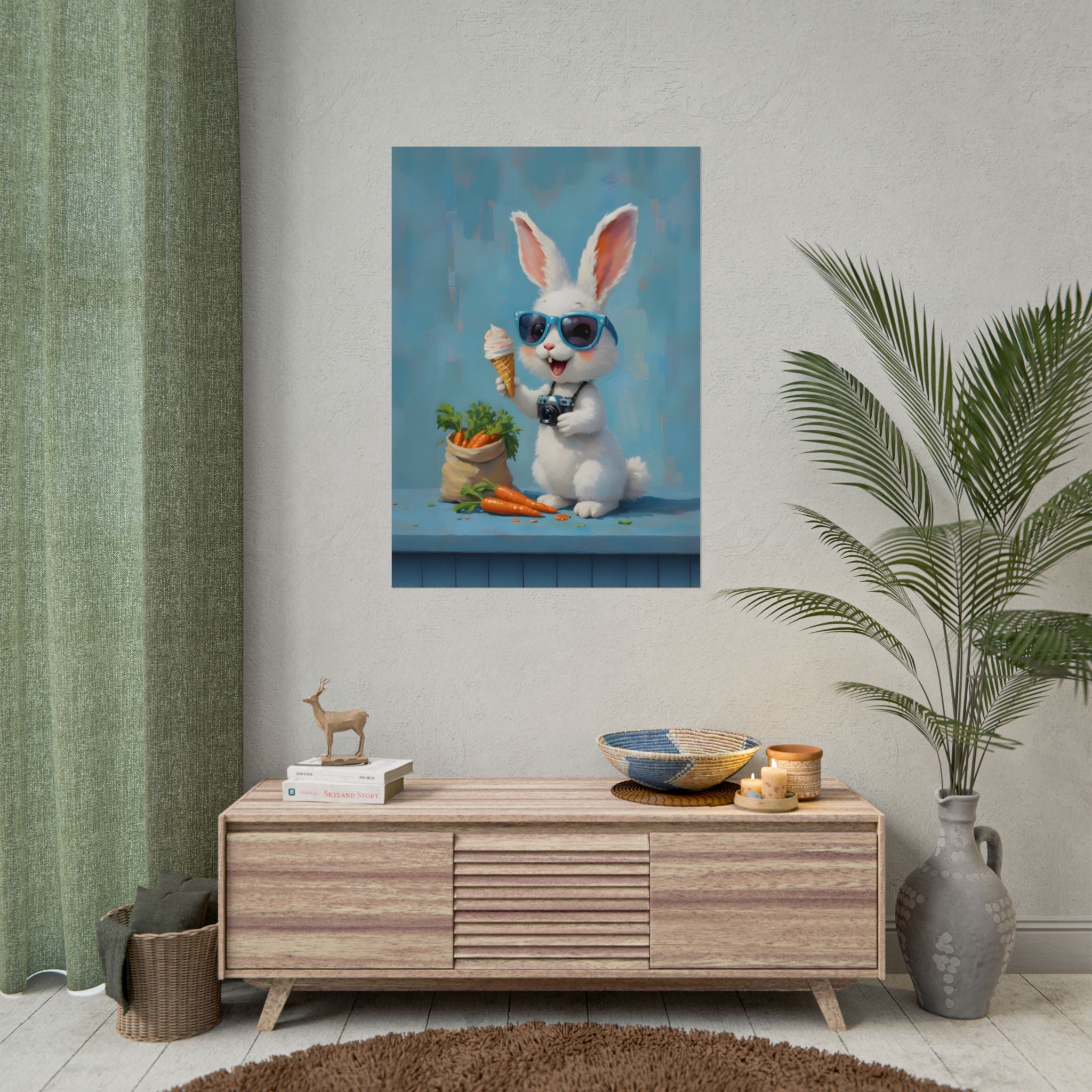 Blue Bunny Poster - Cute Sunglasses Rabbit Rolled Art Print