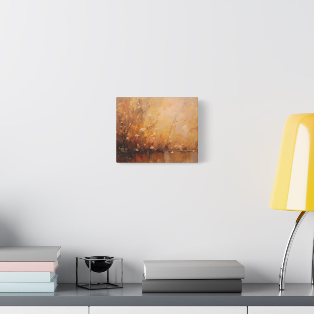 Abstracte muurdecoratie met gouden weidemotief - opgespannen canvas 