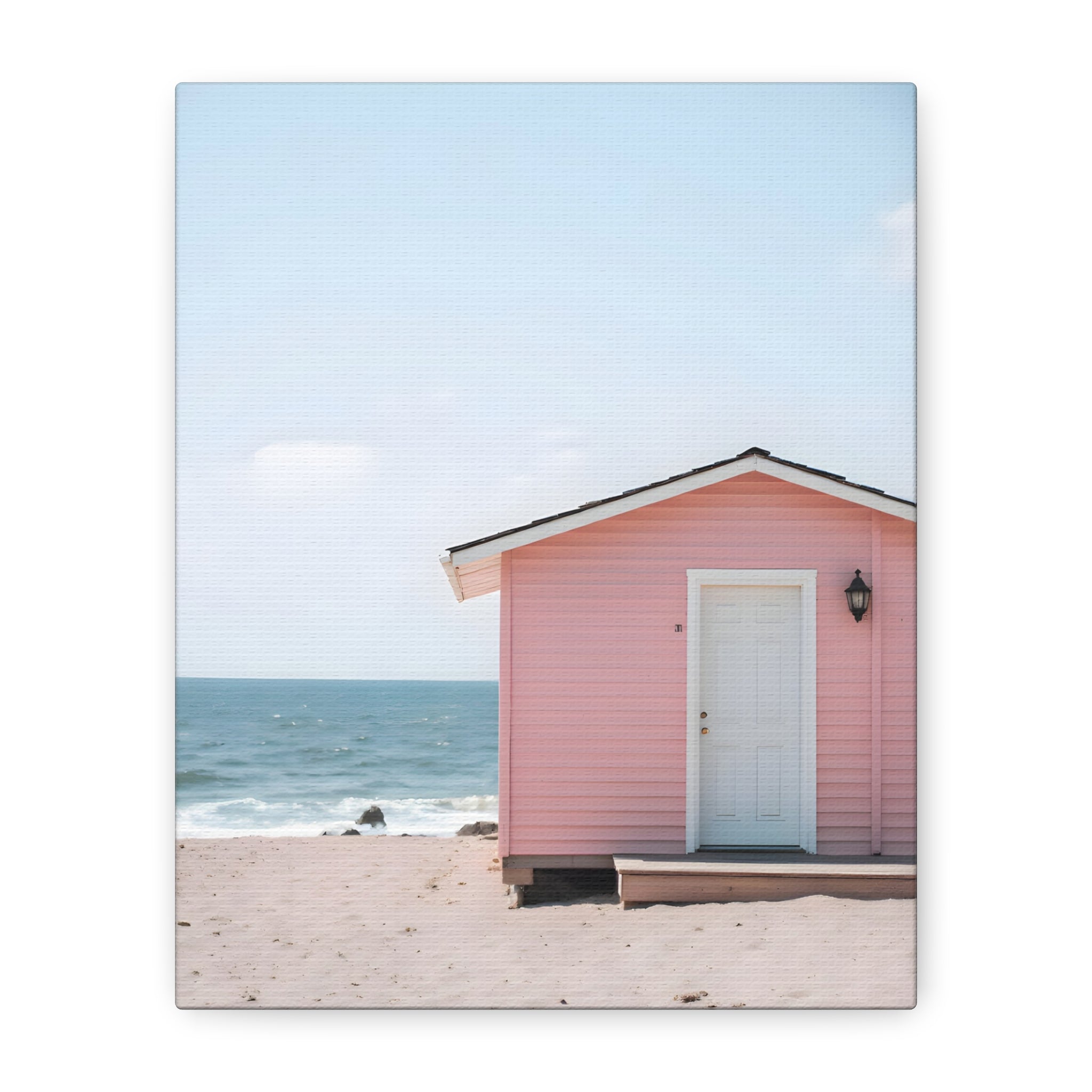 Pink Beach Cottage  Wall Art - Stretched Canvas
