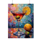 Buntes Martiniglas mit Zitrone und Olive – Wandbild/Poster 