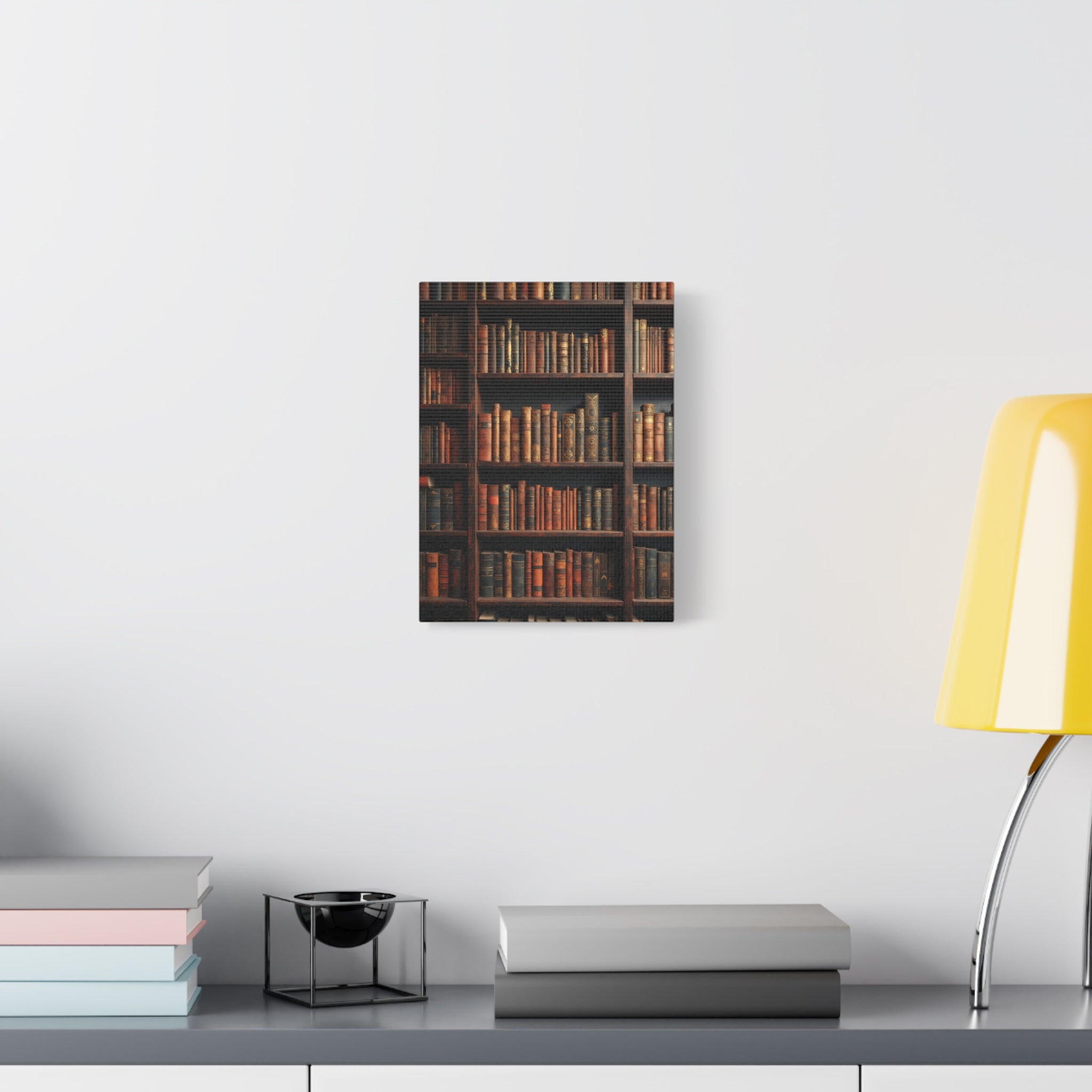 Vintage Library Books Canvas Print - Stacked Antique Bookshelf Wall Art