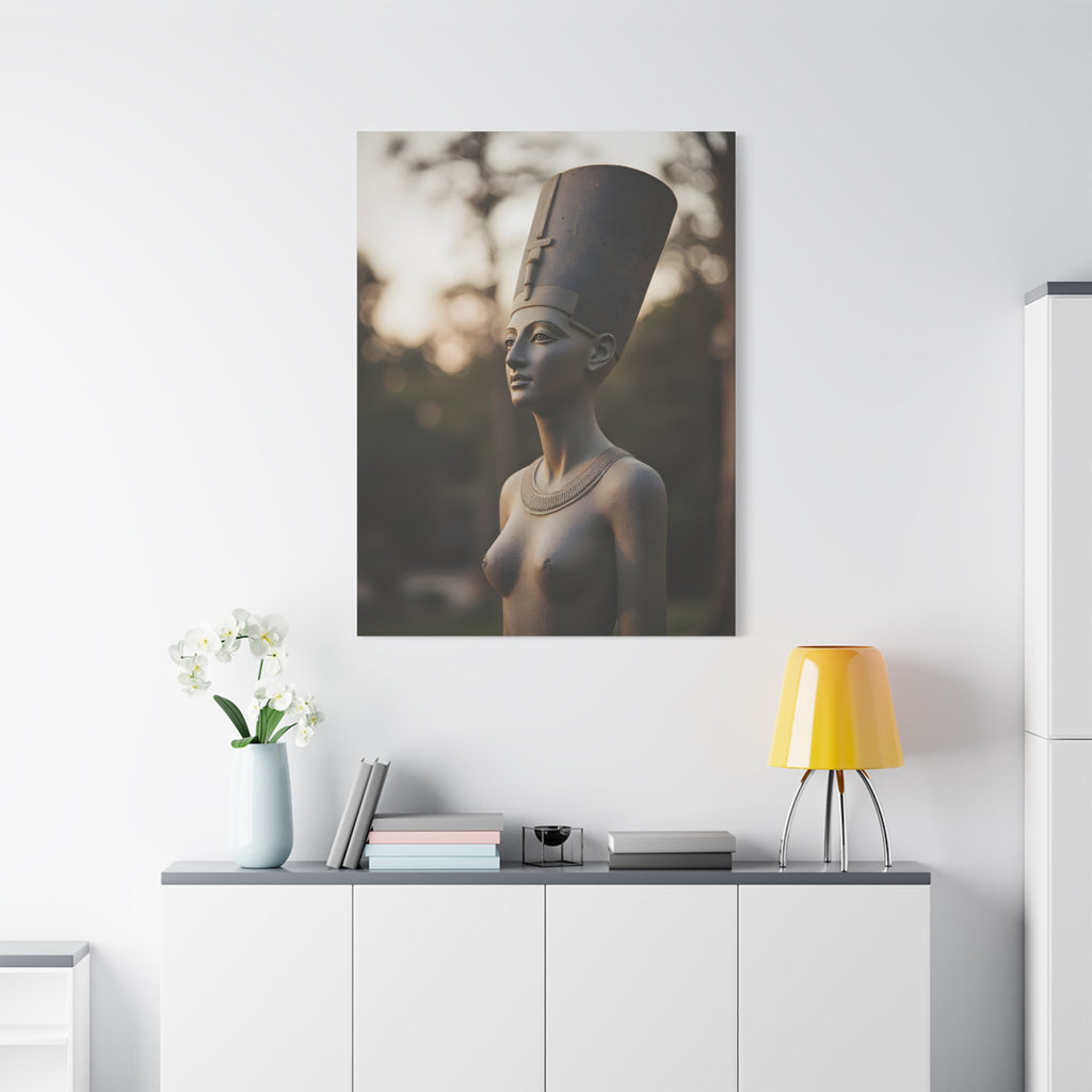 Bronzen standbeeld van Nefertiti als wanddecoratie - Egyptische beeldhouwkunst - Fotografie - Koningin van Egypte - Opgespannen canvas 