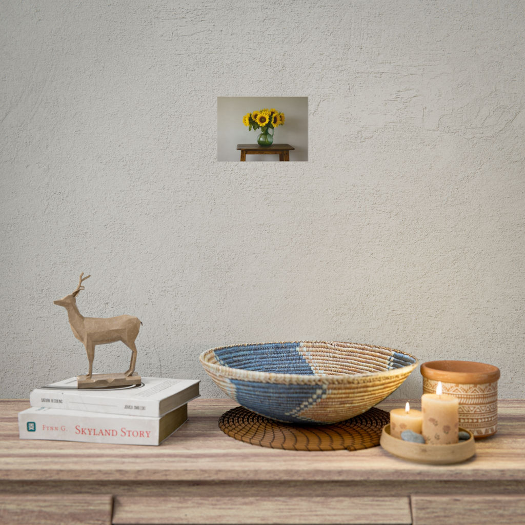 Zonnebloemen in een groene kruik - Muurdecoratie - Poster 