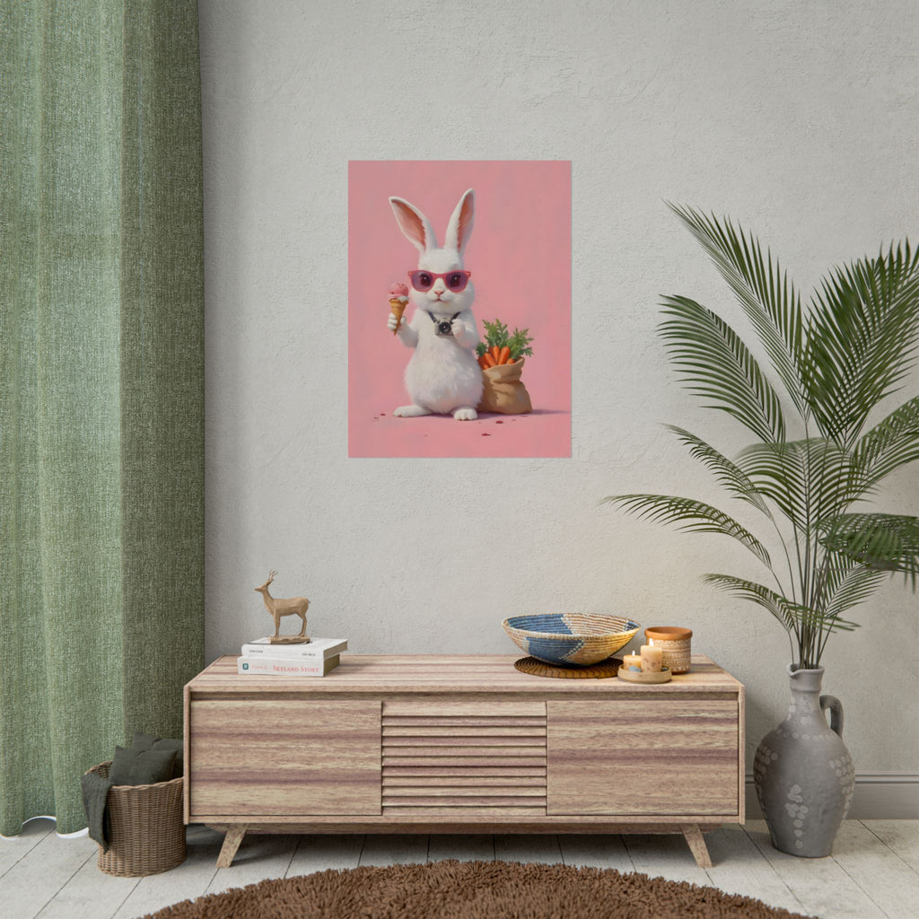 Pink Cute Bunny Poster – Pink Ice Cream Rabbit Wall Art