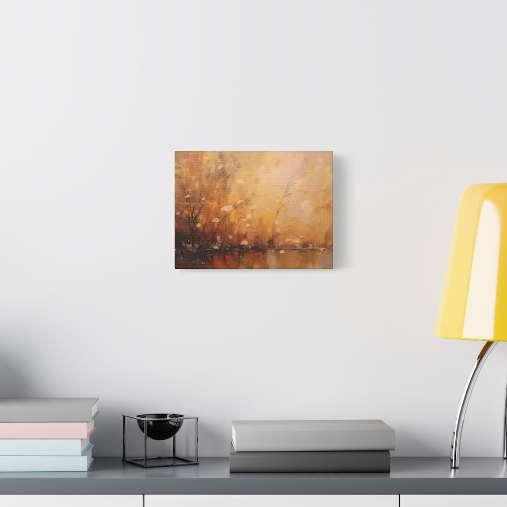 Abstracte muurdecoratie met gouden weidemotief - opgespannen canvas 